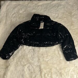 Y2K Glossy Puffer Black Coat